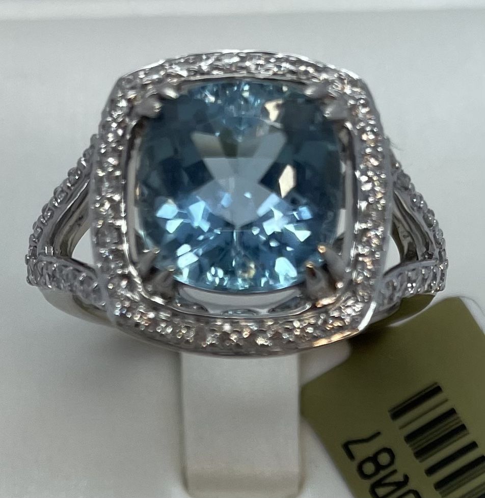 14K Gold Aquamarine Dia Ring