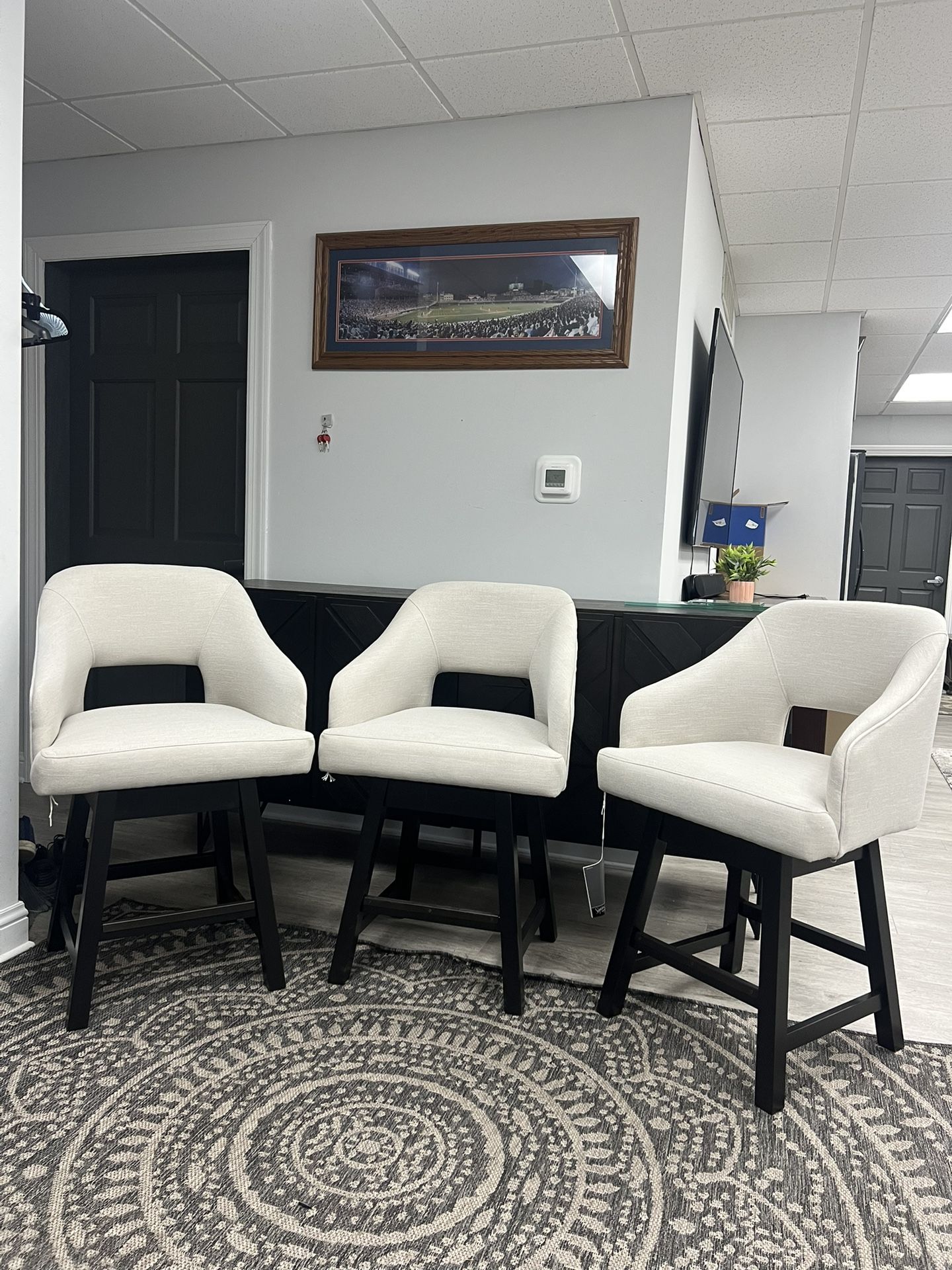 Upholstered Swivel Bar Stools - 3pc Set