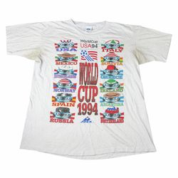 Vintage World Cup USA 1994 Soccer Mascot White T-Shirt Adult Size Large L Futbol Apex One