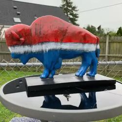 The red white and blue buffalo statue