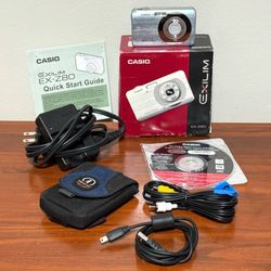 Working CASIO Exilim EX-Z80 8.1MP 2.5" LCD 3x Zoom Digital Camera Silver With Original Box Manual Installation CD Charger Cables Battery And Bag