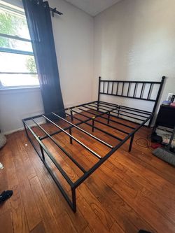Black Metal Bed Frame with Headboard - Queen