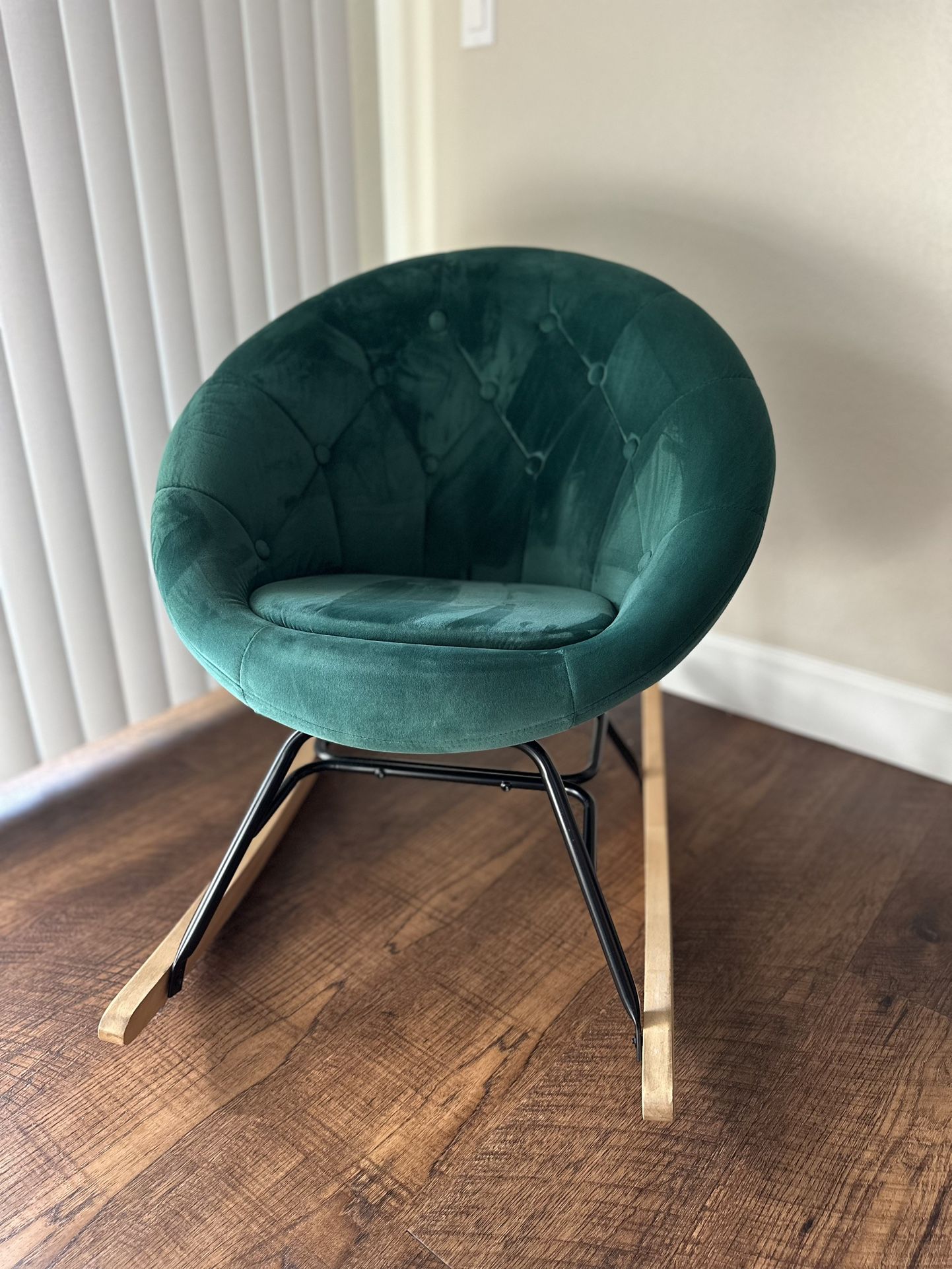 Volans Mid Century Modern Round Back Velvet Tufted Upholstered Rocking Chair Padded Seat for Living Room Bedroom, Dark Green