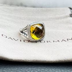 David Yurman Albion 925 Silver 14mm Albion Lemon Citrine & Diamond Ring Sz 7