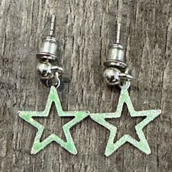 New Green Glitter Star Dangle Pierced Earrings