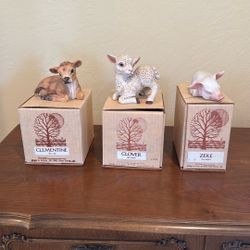 Vintage Rivershore Limited 1980 Clementine, Cat Figurine, Clover, Lamb Figurine, And Zelle , The Pig