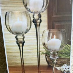 Glass Candleholders - Set Of Three