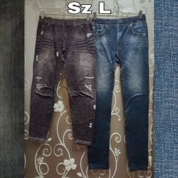 LOT OF 2 WOMENS DENIM STYLE LEGGING TIGHTS SIZE L (READ)
