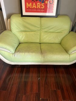 Retro Green Leather Couch