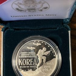 U.S. Mint 1991 Korean War Memorial Silver Dollar Coin BU