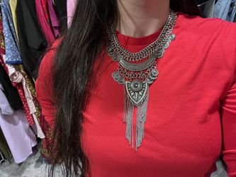 Necklace Afghan Style Boho Silver Coin 