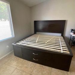  10 Drawers Storage Brown Full XL Bed Modern Bedroom