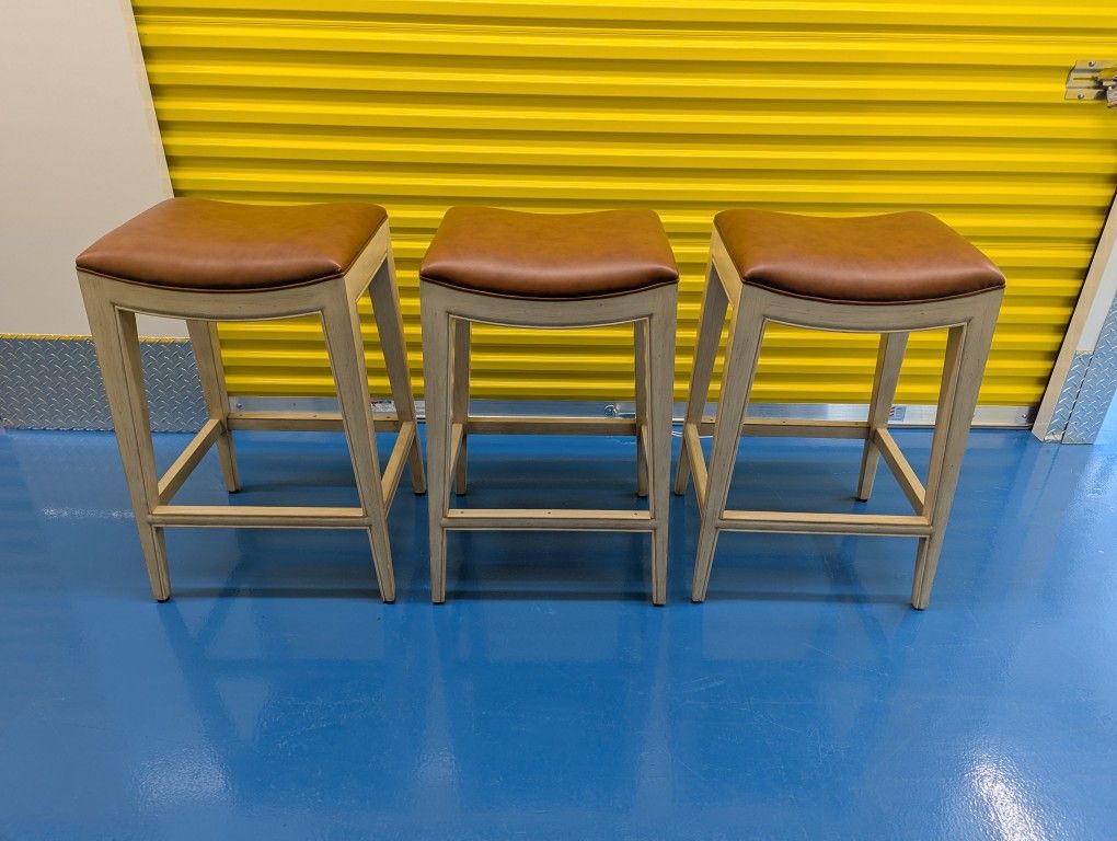 Three (3) Woodbridge Furniture High End Saddle Seat Bar Stools for your Kitchen, Bar and/or Game Room.