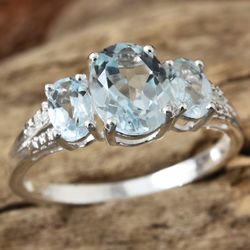 Sky Blue Topaz Sterling Silver 3 Stone Ring (Size 6.0) TGW 3.09 cts.