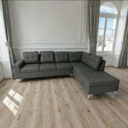 Grey Leather Sectional Sofa New 🔥 