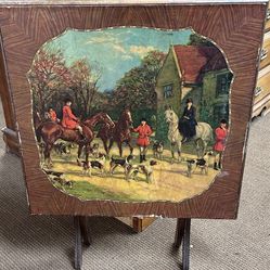 Antique Bridge Table Bridge. Tables & Novelties Lowell Mass. Hunt Scene. Vintage  Card Table