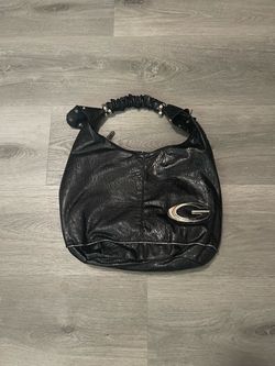 Vintage Guess Womens Black Vegan Leather Shoulder Hobo Bag