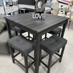 Grey Washed Counterheight Table Set (table And 3 Stools) 