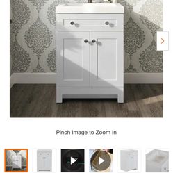 Brand New Freestanding Bath Vanity in White with White Cultured Marble Top