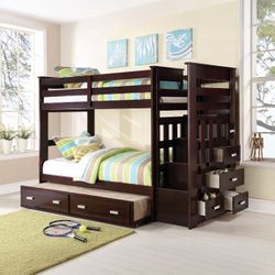 Twin/Twin Bunk Bed w/ Trundle & Storage