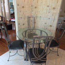Brushed Stainless Steel Table & 4 Chairs