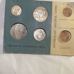 1966 AUSTRALIA - FIRST OFFICIAL MINT SET (6) w/ SILVER 50 CENTS - ORIG. RAM CARD