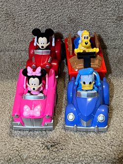 Disney Mickey Mouse & Minnie & Pluto & Donald pull back racer Cars Toy lot of 4