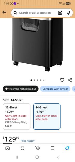 14-Sheet Paper Shredder Black with Casters