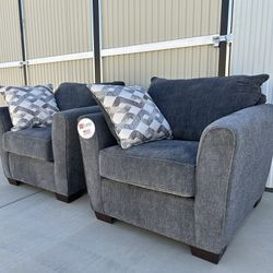 2 Brand New Dark Gray/Navy Cuddle Chairs 