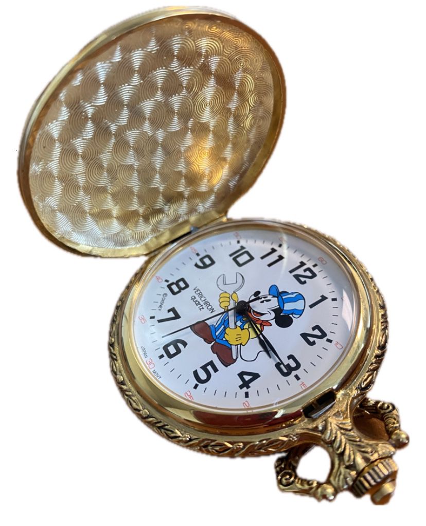 Vintage Disney Verichron Mickey Mouse Pocket Watch (Train Ticket Collector) 