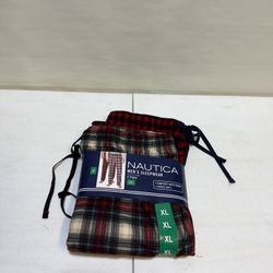 2 Pack NAUTICA Sleepwear Fleece Pajama Sleep Pants Red Check/Plaid Men's