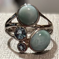 Larimar and Blue Topaz Sterling Silver Ring