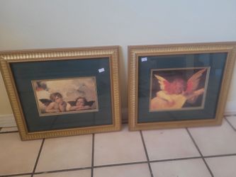 Pair of Framed Angel Cherub Art Prints