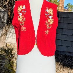 Floral Embroidered Vintage Womens Petite Small Japanese Knit Sweater Vest EUC