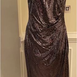 Anne Klein Womens RoseGold/Sequined Party Dress Mock Neck Midi Dress 14