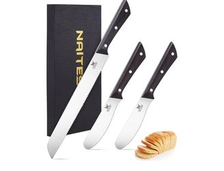 3PCS Serrated Bread Knife and Butter Knife Set, Razor Sharp, Homemade Bread Cutting with Butter