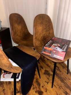 Set of 4 Brown Faux Leather Dining Chairs with kitchen table