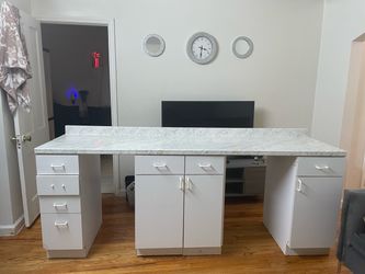 Kitchen cabinets Large White Cabinet Unit with Marble-Look Countertop Kitchen cabinets