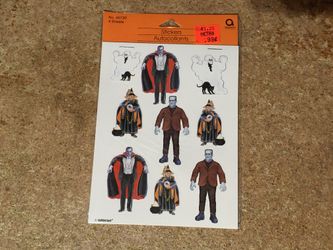 VINTAGE AMSCAN HALLOWEEN MONSTER DRACULA FRANKENSTEIN STICKERS 4 SHEETS SEALED