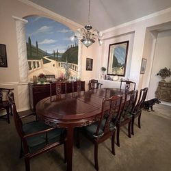 Exquisite Cherry Wood Table with Dragon Carvings - Japanese Style + 8 Chairs