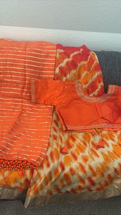 M women orange beautiful lahanga set new only