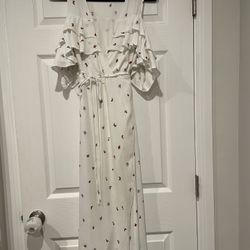 AFRM white Wrap Dress With Open Shoulder Ruffle Sleeve