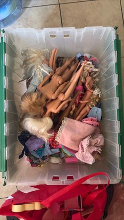 Box of Barbies & barbie stuff