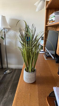 Faux Grass Plant in Geometric Ceramic Pot