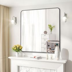 36" x 36"  Mirror, Matte Black Wall Mirror with Metal Frame, Mirror for Bedroom Bathroom Living Room