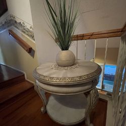 Real Oak Side Table With Antique Bronze And Chalk Finish