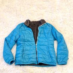 Free Country Light Blue Puffer Jacket Gray Fleece Lined Women's L