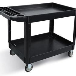 2-Tier Service Utility Cart With Handle & Locking Casters