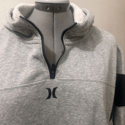 Hurley Gray zip at neck HOODIE size LARGE