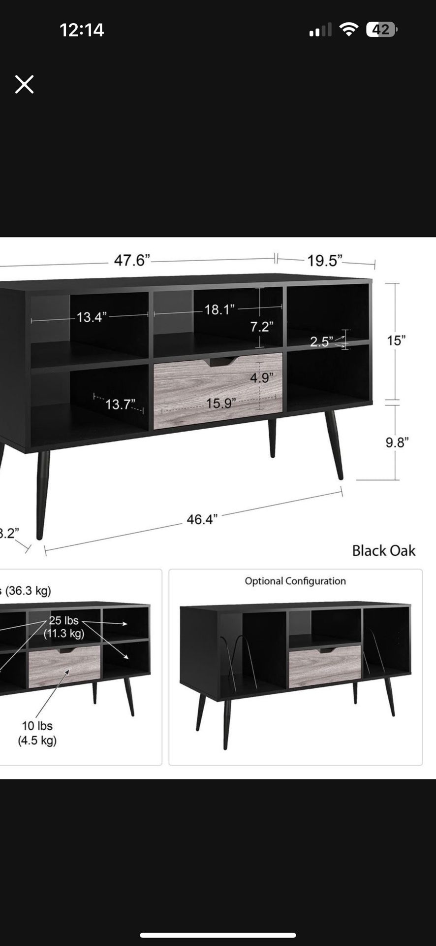 Entertainment Center Black For Vinyl Or Storage